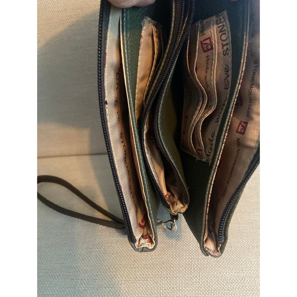 Stone Mountain pebbled leather large multi compartment wristlet in olive/brown - Picture 9 of 14